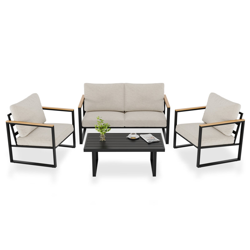 Ensemble de 4 pièces de table de bar et de chaises de conversation pour l'extérieur, White
