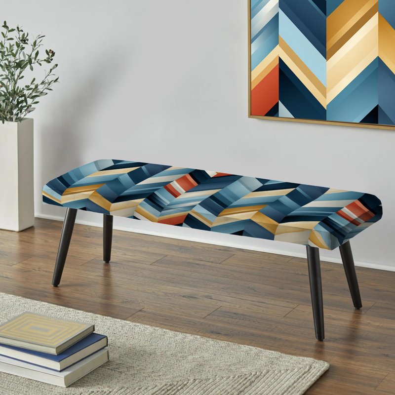 Blue And Golden Geometric Chevron - Geometric Upholstered Black Bench