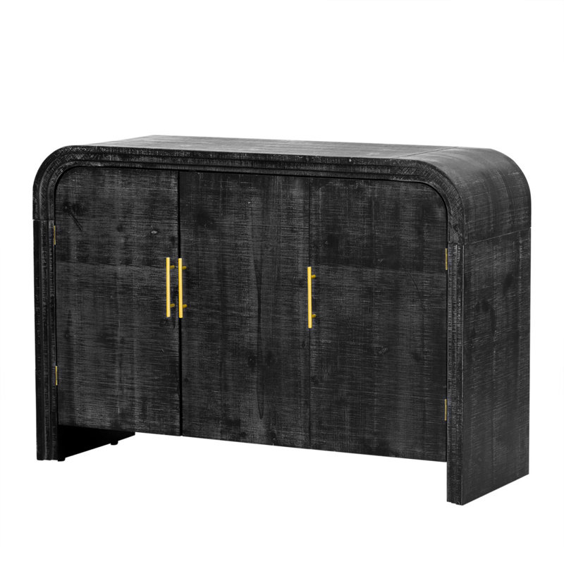 TREXM Retro Minimalist Curved Sideboard With Gold Handles And Adjustable Dividers For Living Room Or Dining Room 