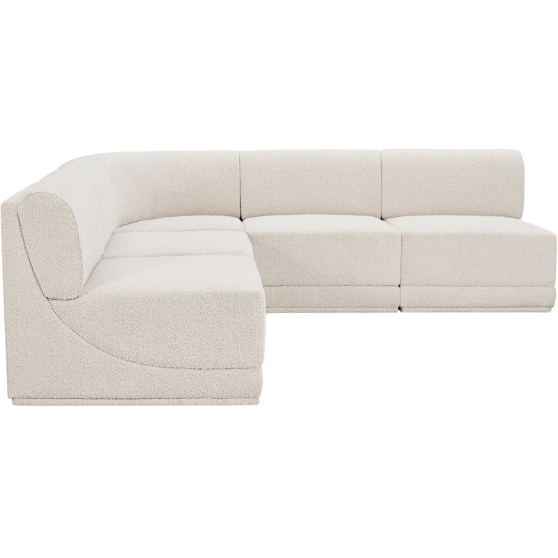 Ollie 5 - Piece Upholstered Sectional, Cream Boucle Fabric