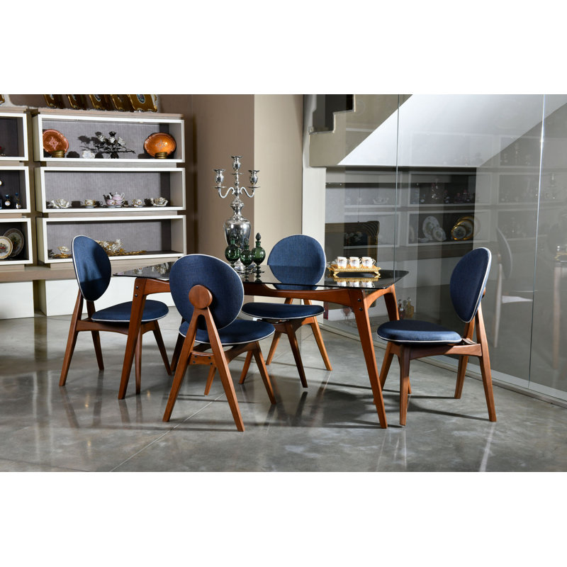 Ensemble repas pour 4 personnes Knobel, Bleu foncé / noyer