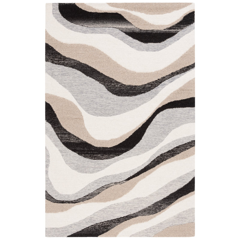 Tapis gris / ivoire en laine / coton touffeté à la main Joshwa, Rectangle 3 pi x 5 pi