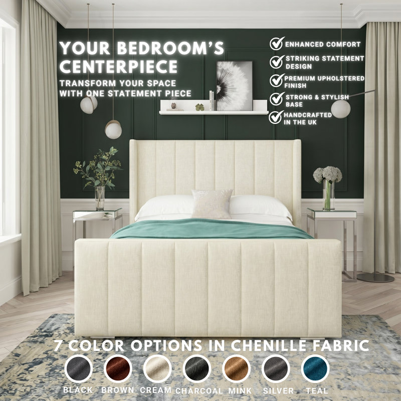 Aspen Chenille Upholstered Bed Frame, Brown, Double (4'6)
