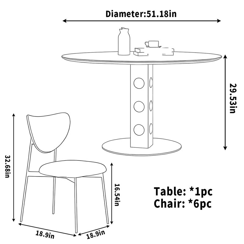 Table ronde en bois massif, H 29,53 po x L 51,18 po x l 51,18 po