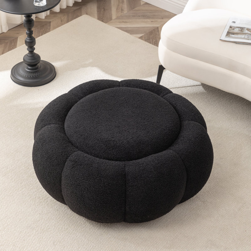 Stevie Upholstered Round Cocktail Ottoman, Black