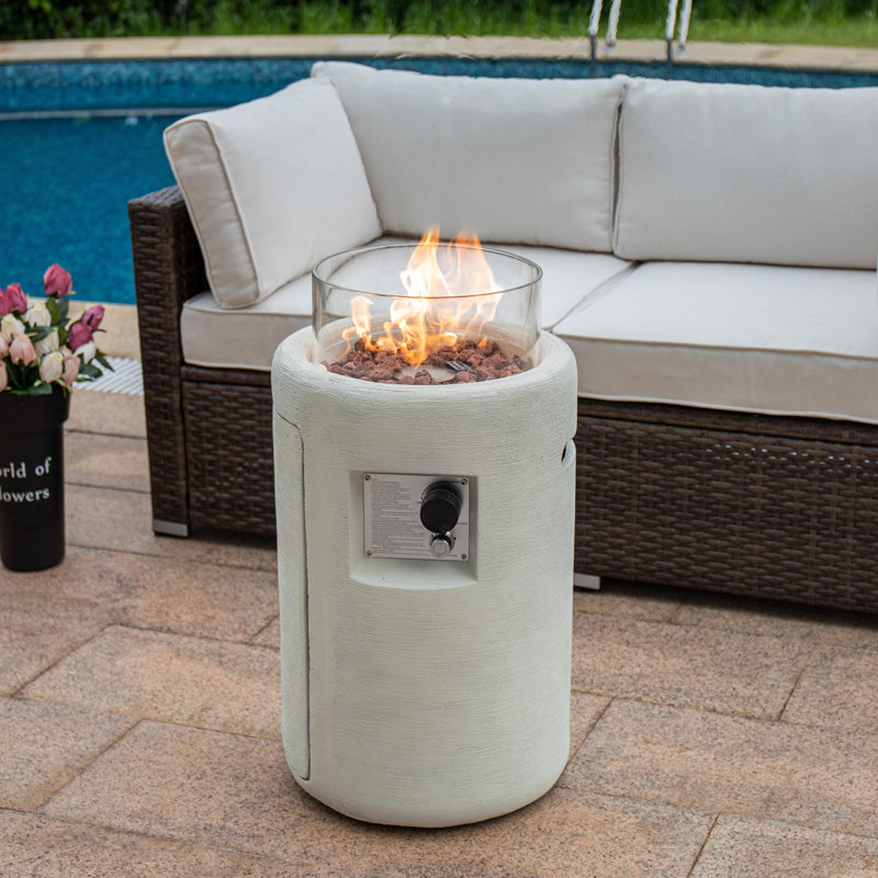 Cambrea Concrete Propane Smokeless Fire Column, Creamy White