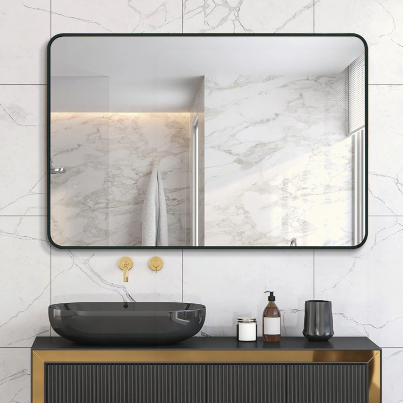 Miroir de salle de bain rectangulaire en métal noir 30 po x 40 po pour mur, durable et facile à installer, 40 po x 30 po
