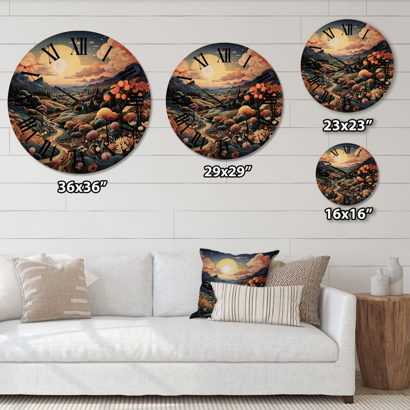 Horloge murale en bois campagne surdimensionnée Hills II, Moyenne