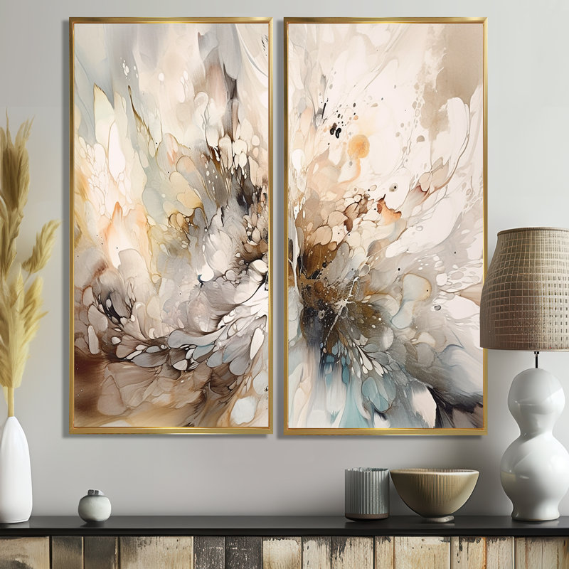 White And Grey Geometric Depths I - Gold Modern Wall Art, 40" H x 40" W, Floater Framed Print, Gold