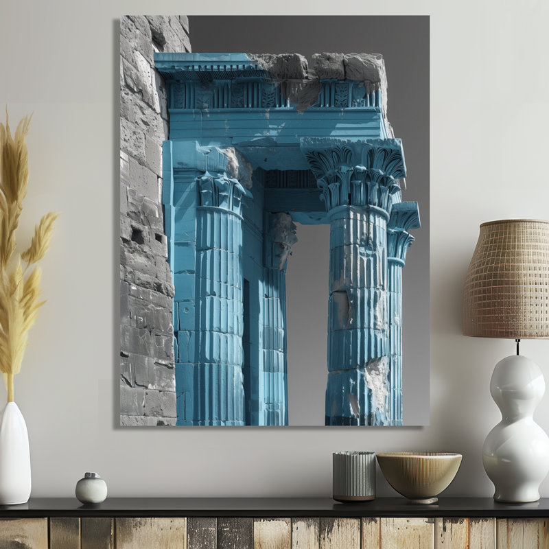 Bleu, gris, intemporel, trésor romain - Monument, art mural, salon, H 30 po x l 40 po, Toile tendue
