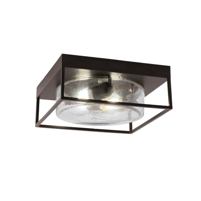 Gestel 12" Flush Mount, 2-Bulbs, With Bubble Glass, Matte Black