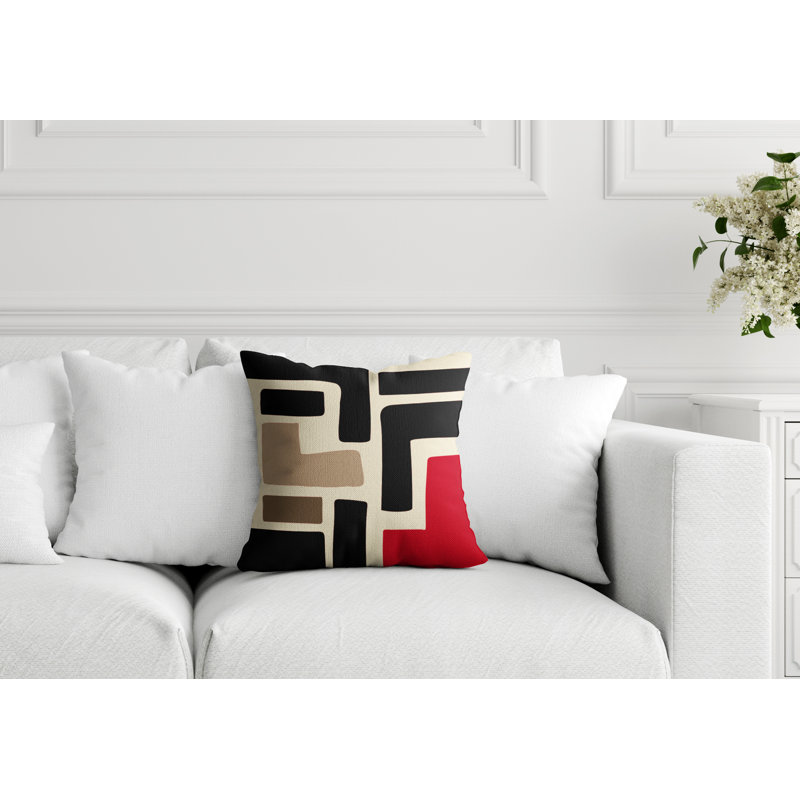 Coussin intérieur / extérieur en polyester filé Banksy, 15 po x 15 po, Rouge, blanc cassé