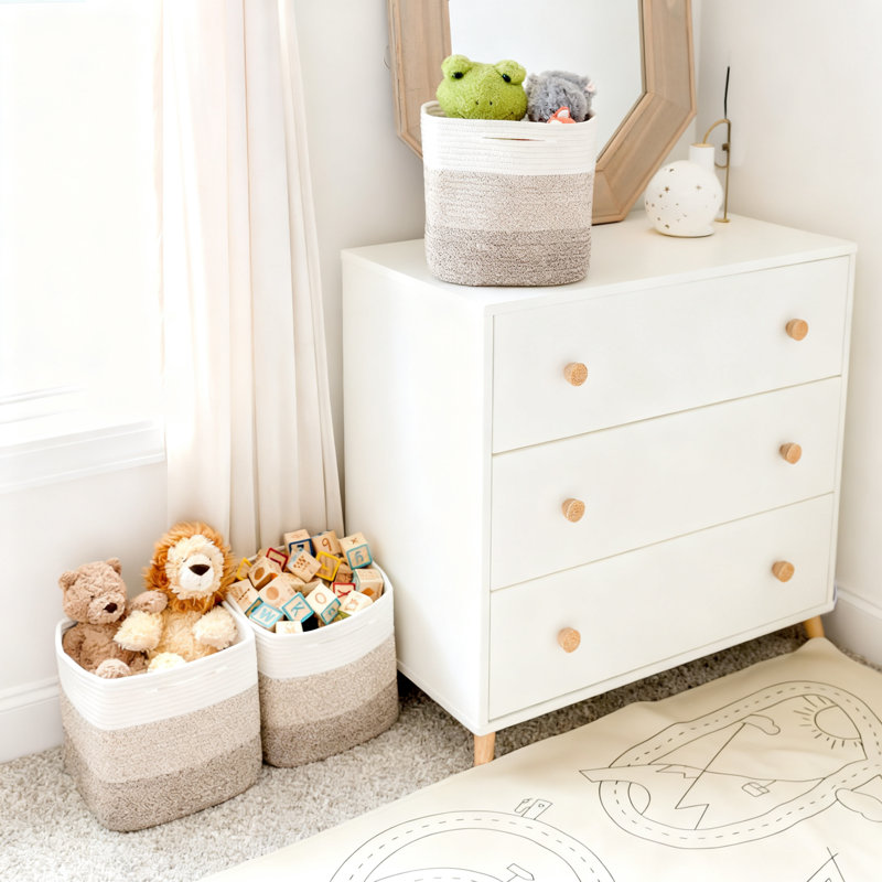 Ensemble de 3 bacs de rangement 13 pouces, paniers en tissu de corde de coton tissé pour étagères, rangement pour jouets et placards