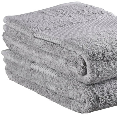 Paquet de deux débarbouillettes en coton gris pâle, 33 x 33 cm, séchage rapide, éponge