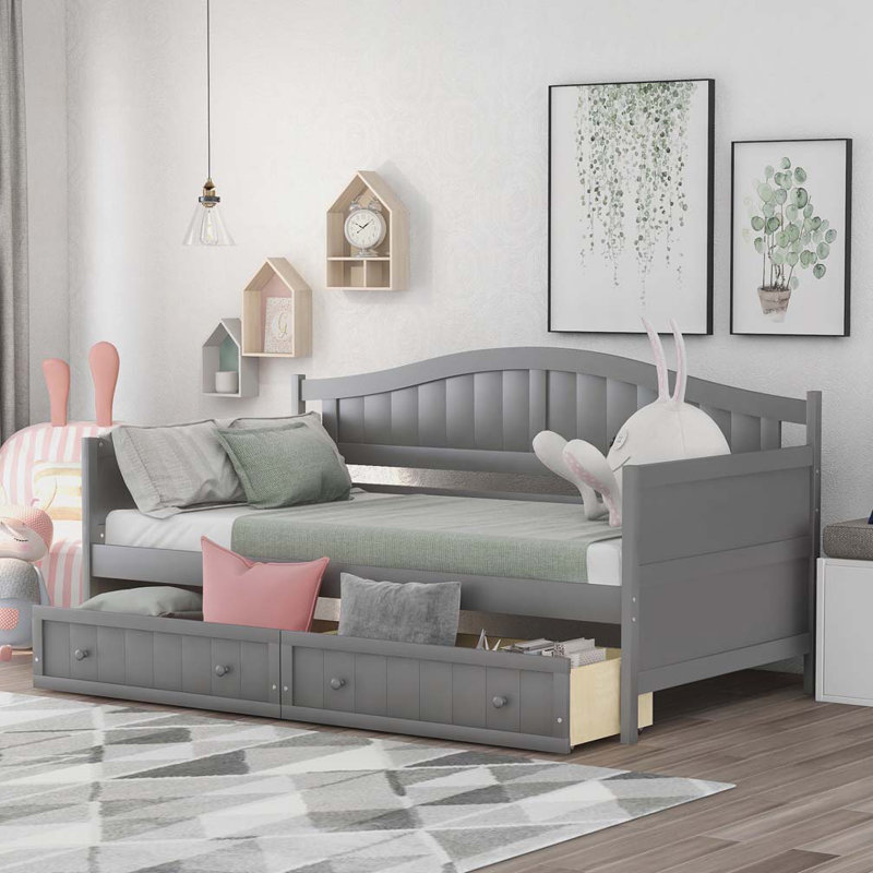 Wooden Daybed with 2 drawers, Grey