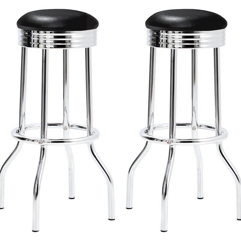 2 tabourets de bar - rembourrés de mousse, pieds, 2 tabourets de couleur noire au look rétro, coussin confortable, structure en métal