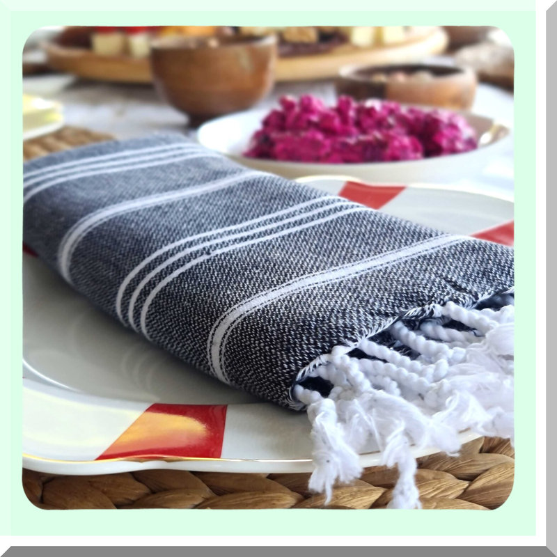 UltraSoft Quick-Dry Turkish Cotton Kitchen Towels - Highly Absorbent, Luxury Dish Towels with Hanging Loop for Gym, Yoga, Bath, Sports, Cleaning, and Kitchen (23 x 36), Black