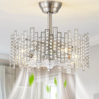 Ventilateurs de plafond argentés 20 po avec lumières, ventilateur de plafond en cage sans lame avec télécommande, cristal moderne fermé à 6 vitesses pour chambre à coucher, salon, cuisine