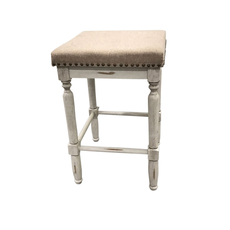 Tabouret de bar transitionnel beige de 24 pouces avec revêtement confortable
