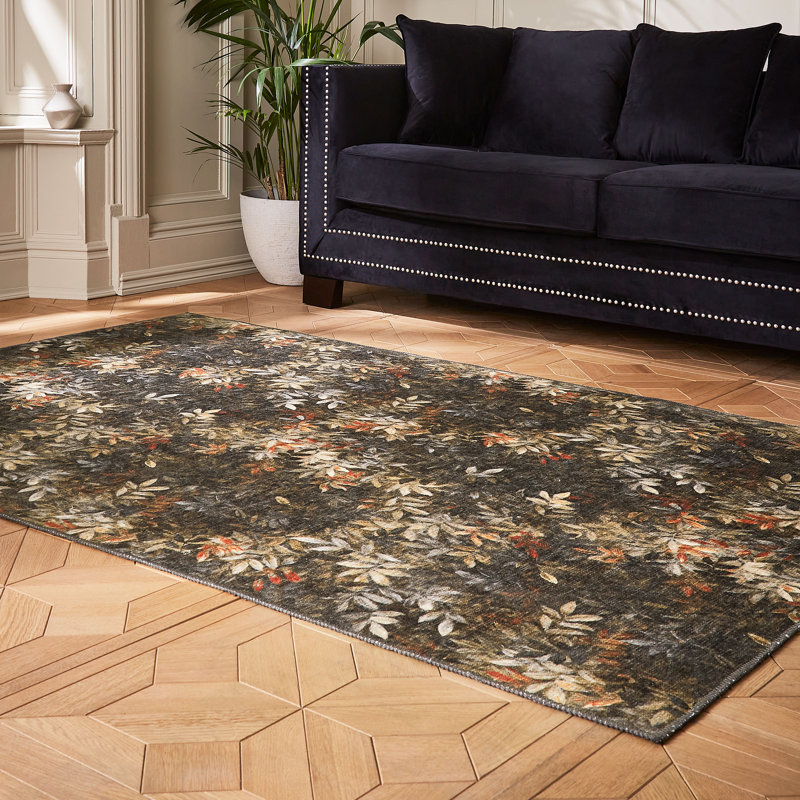 Clarke & Clarke Floral Digitally Printed 185cm X 290cm Area Rug, Runner 61 x 230 cm, Black