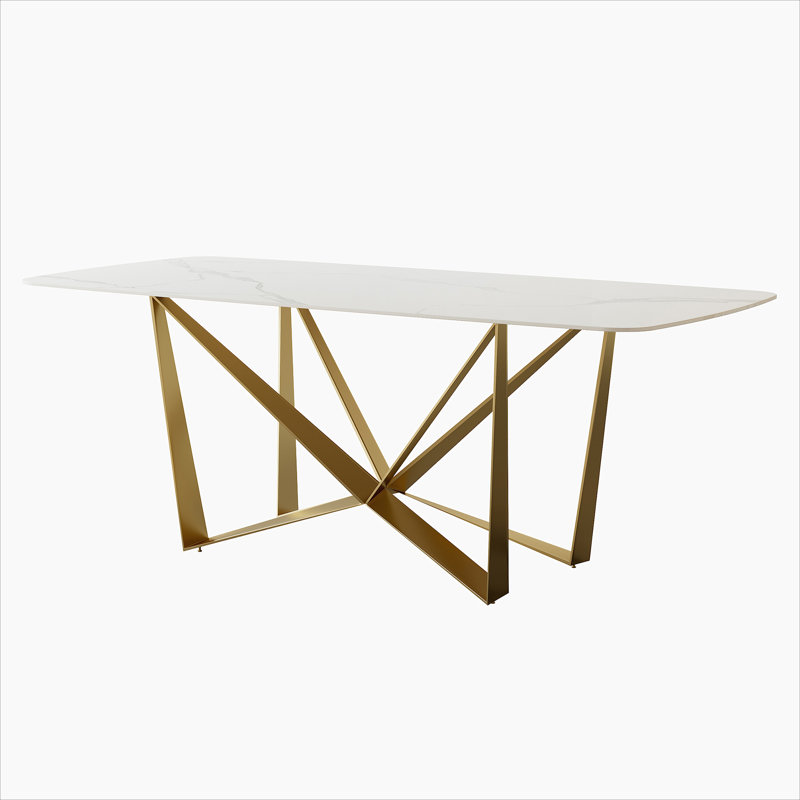 Table de salle à manger en acier inoxydable titane avec surface en pierre Snow Mountain polie - supporte jusqu'à 94,5 kg (sans les chaises)
