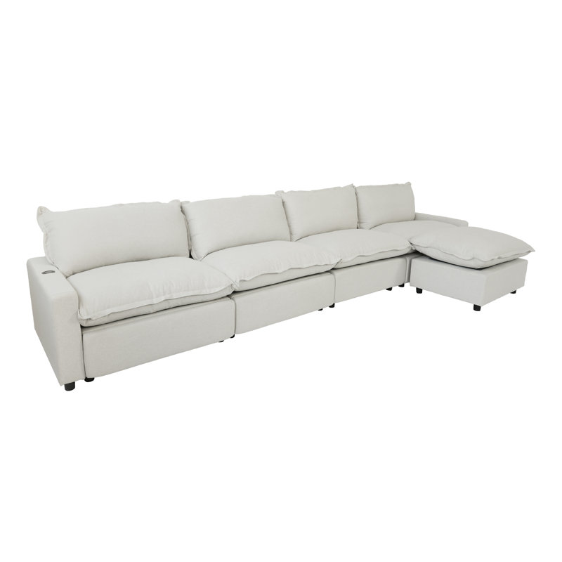 5-Piece Modular Linen Power Reclining Sectional Sofa With Zero-Gravity, Beige Linen, 35.04 "H x 148.82 "W x 59.44 "D