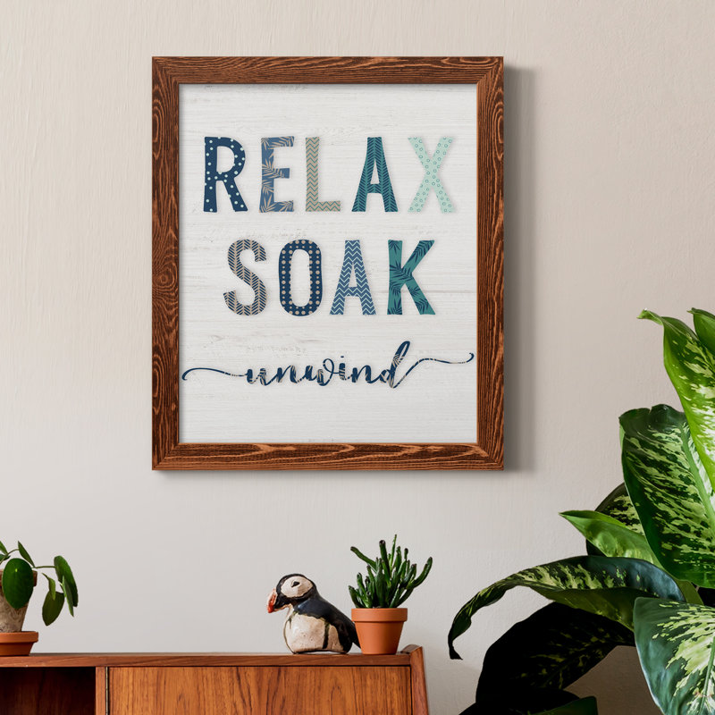 Relax Soak Unwind - cadre photo, art textuel sur toile, H 20 po x l 17 po x P 1,5 po, Cadre en érable