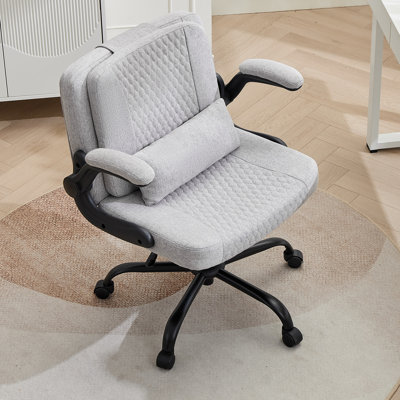 Criss Cross Legged Chair With Flip-Up Arms And Wheels, Flipable Back Cushion Wide Seat Office Desk Chair
