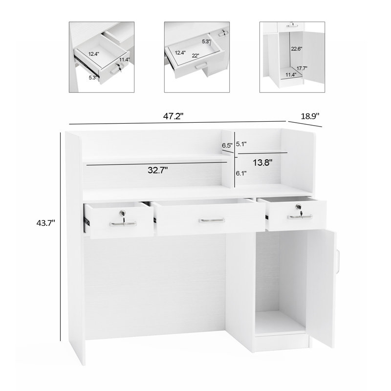 Rectangle Manufactured Wood Reception Desk, White