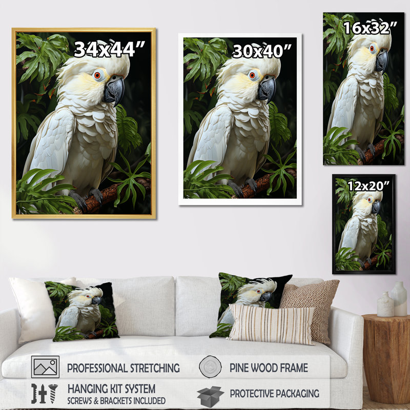 Cockatoos Tropical Haven sur toile, Cadre photo blanc, H 20 po x l 12 po x P 1 po