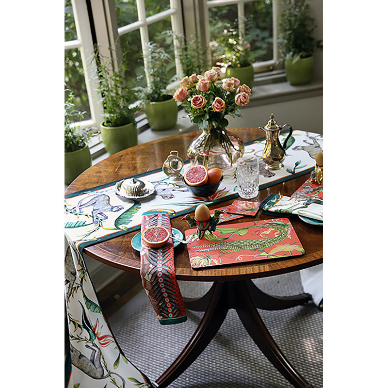 Ardmore 'Monkey Paradise' Cotton Runner, Chalk, 94" x 16"