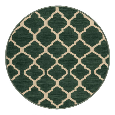 Machine Washable Trellis Green Area Rug