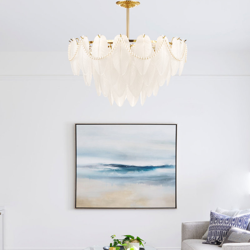Mickle 8 - Light Dimmable Gold Chandelier with Crystal Feather