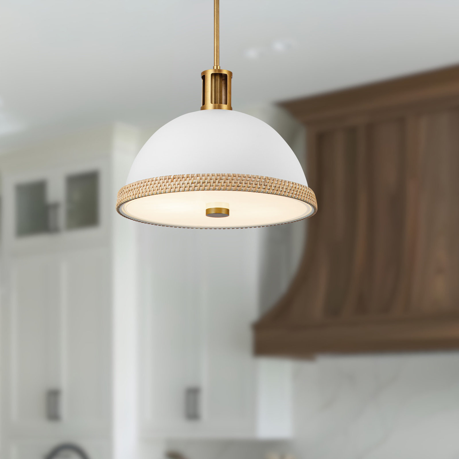 Doral Pendant, Matte White, 12.75"H x 16.38"W x 16.38"D