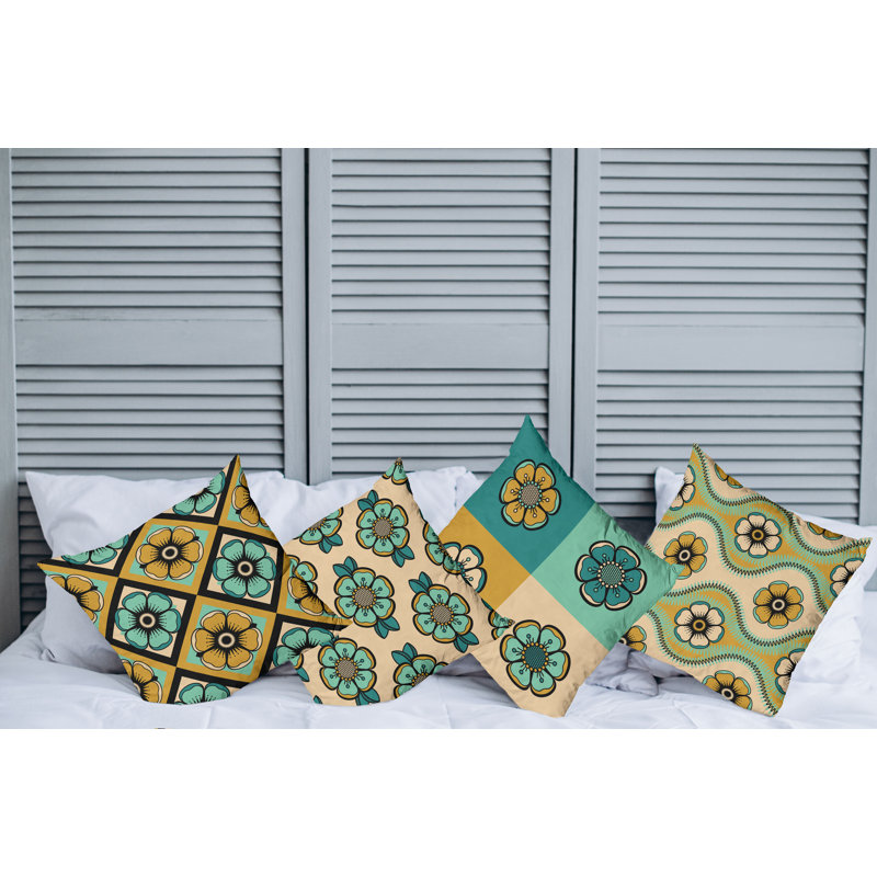 Housse de coussin Abstract, 16 po x 16 po, Beige turquoise et bleu sarcelle