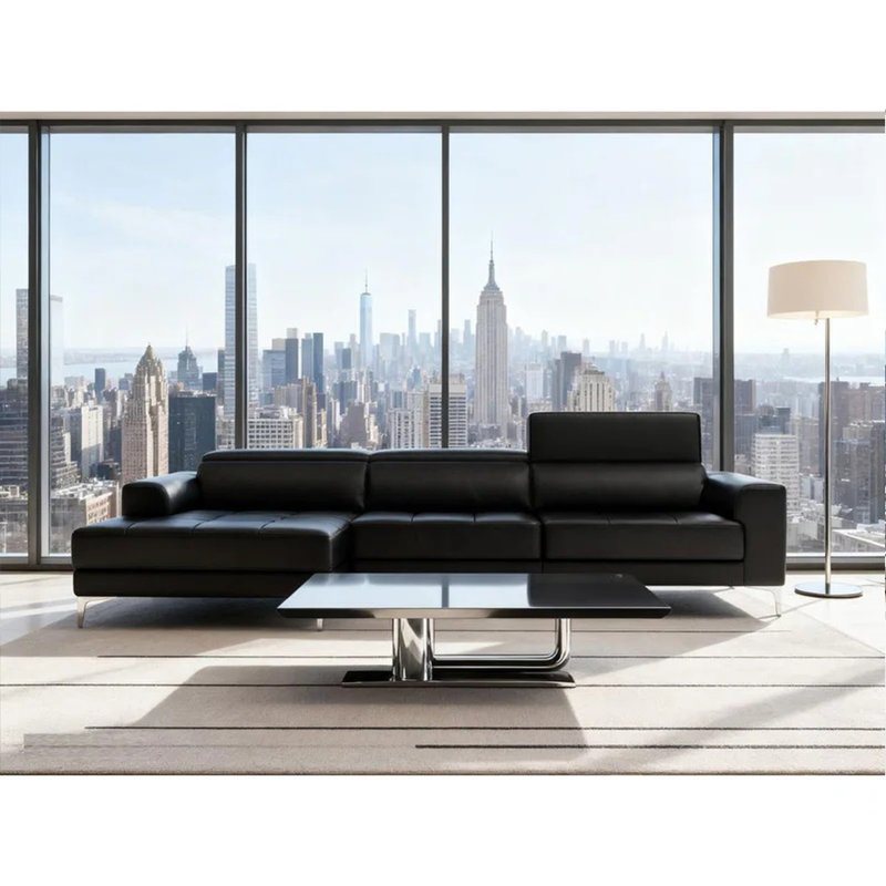 Ladonnia Black Genuine Leather Sectional,Sectional Sofa,Left Hand Facing Chaise with Adjustable Headrest, Left Hand Facing