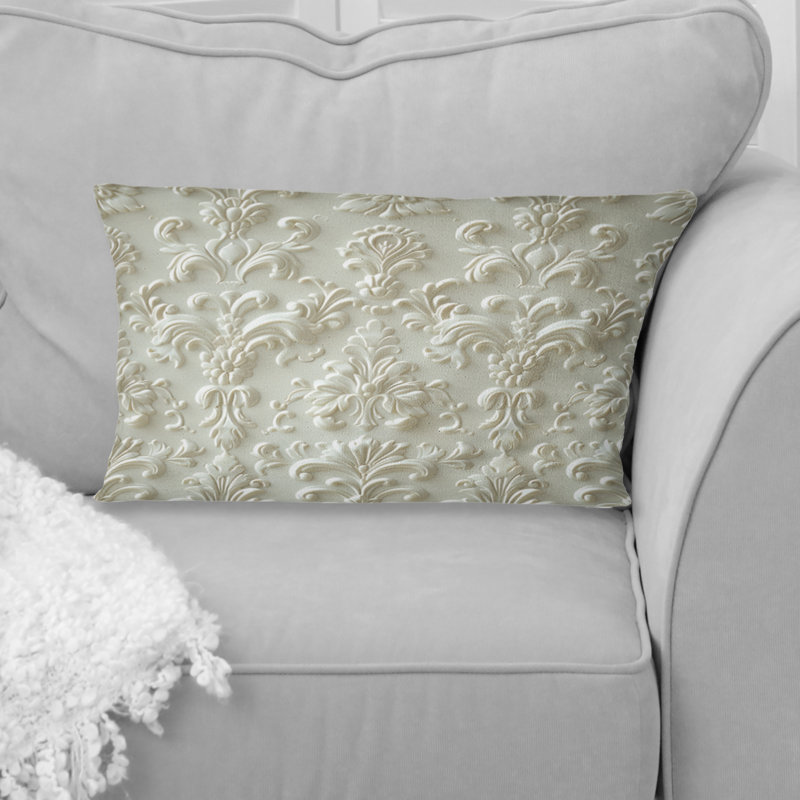 Coussin lombaire blanc à motif floral damassé blanc II
