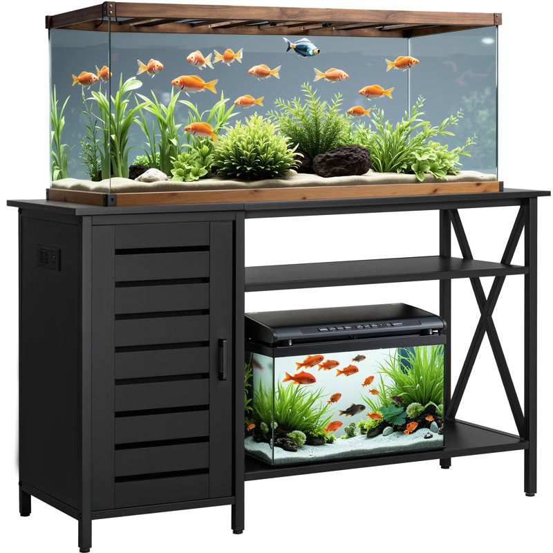 Support d'aquarium avec douille intégrée et rangement en bois, aquarium / meuble télé avec tablettes réglables