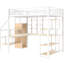 Lit mezzanine double en métal avec rangement, bureau de couleur blanche avec garde-robe et look