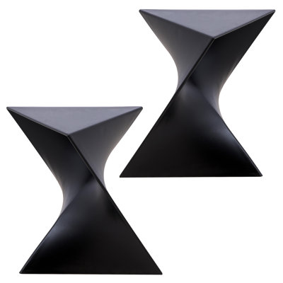 Saralie Modern ABS Plastic Side Table – Curved Geometric Design End Table with Pedestal Base, Living Room Table or Bedroom Nightstand