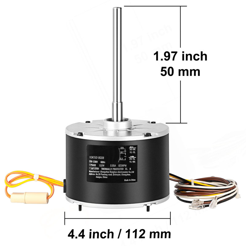 Moteur de ventilateur de condensateur 5KCP39GFS166S, 3S003, 1/5 HP 208-230V, 825tr / min, moteur de condenseur de remplacement standard réversible, rotatif, antidéflagrant CBB65 7,5Μf / 370V