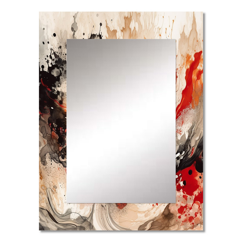 Agate rouge rouge et noire II - miroir décoratif abstrait, miroir mural moderne, impression d'art en métal, 32 po x 24 po