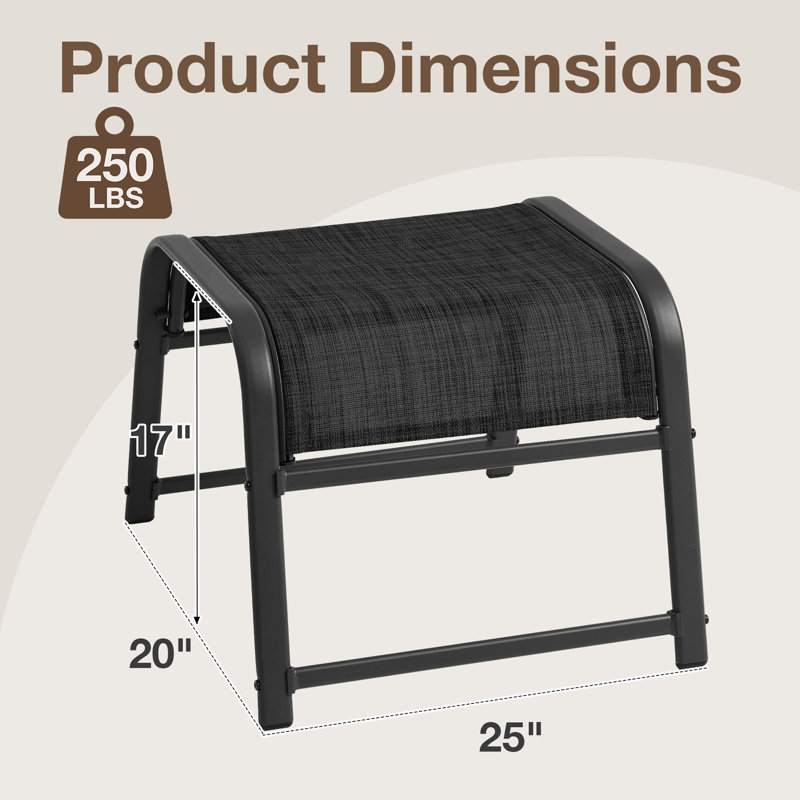 Metal Outdoor Ottoman(Set Of 2), Black