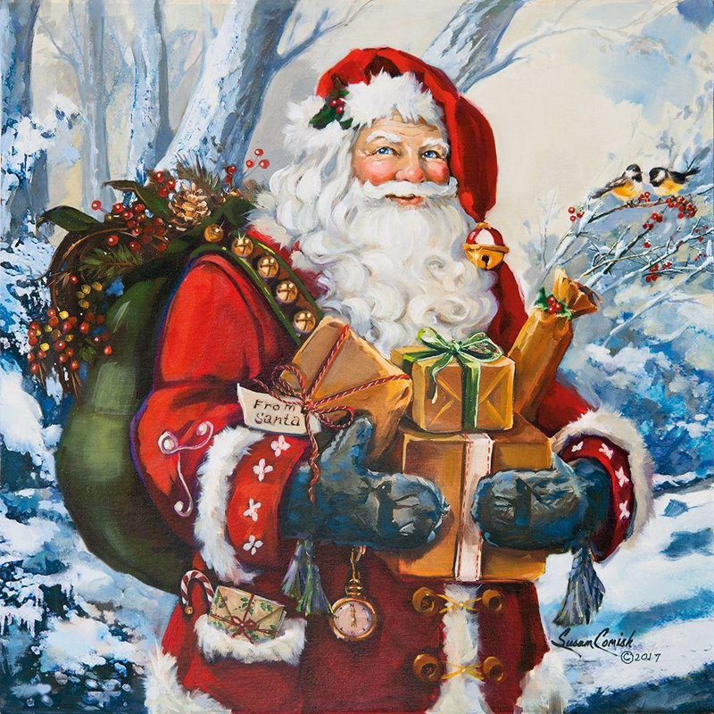 «The Holiday Aisle® Comish, Susan», art sur toile tendue sous le titre: Woodland Home Santa, H 15 po x l 15 po