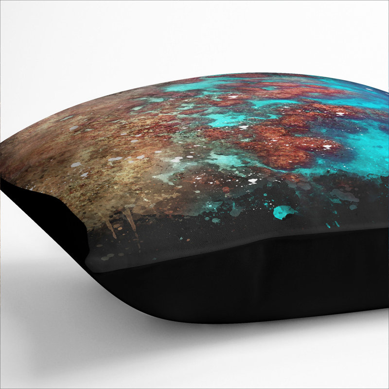 The Great Barrier Reef Coral Paint Splash Square Throw Cushion, Black, 40cm H x 40cm W x 15cm D