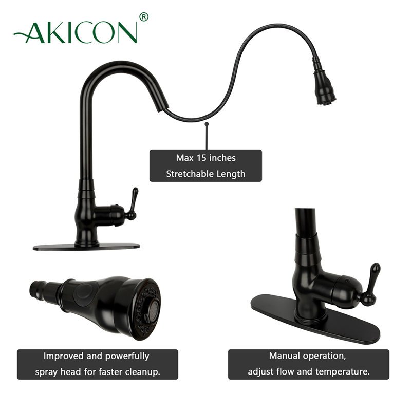 Matte Black Brass Pull-Down Kitchen Faucet with Single Handle