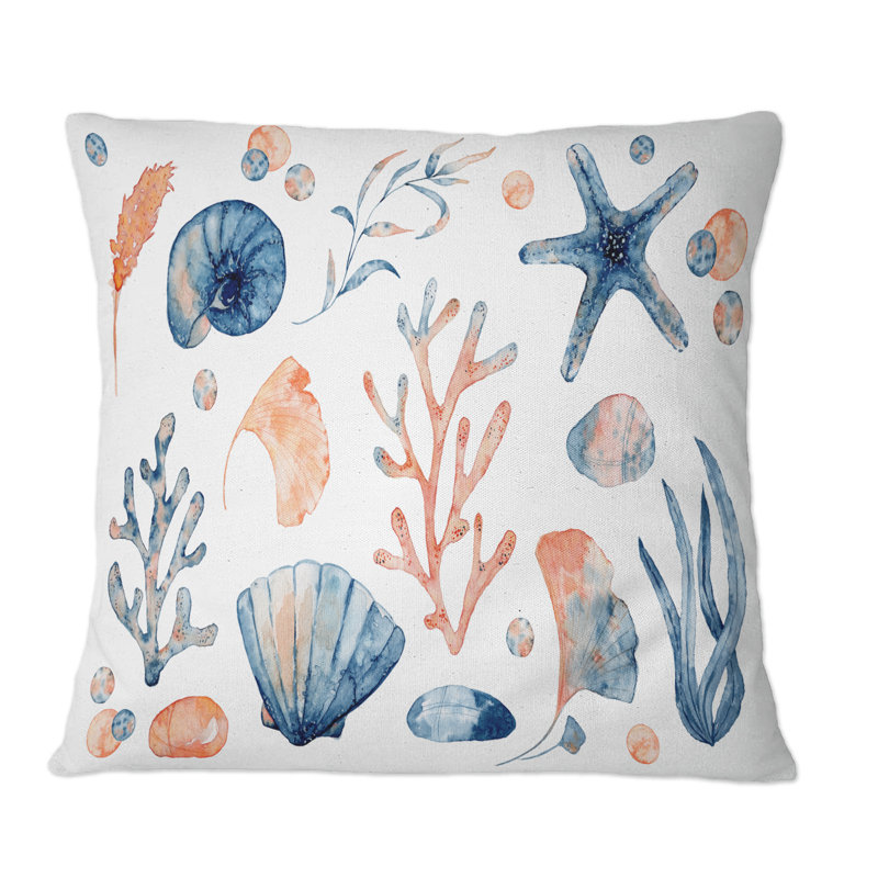 Coussin bleu et rose sur fond blanc - imprimé nautique et côtier, 16 po x 16 po