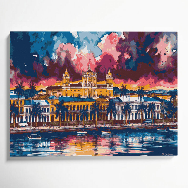 Art mural sur toile mauve avec villes, Paraguay, H 11 po x l 14 po
