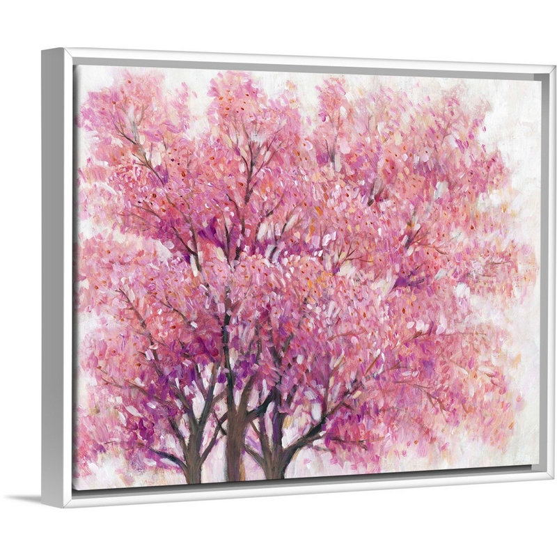 «Pink Cherry Blossom Tree I», art mural sur toile, Toile avec cadre blanc, H 32 po x l 40 po x P 1,75 po