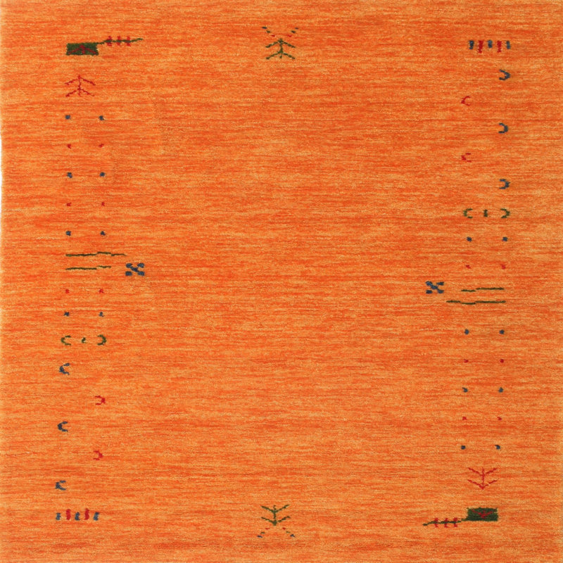 Tapis de zone orange contemporaine, Carré 7 pi